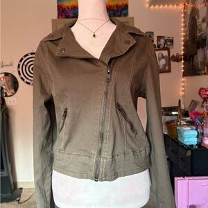 Fashion Nova Olive Green Zip-Front Moto Utility Jacket